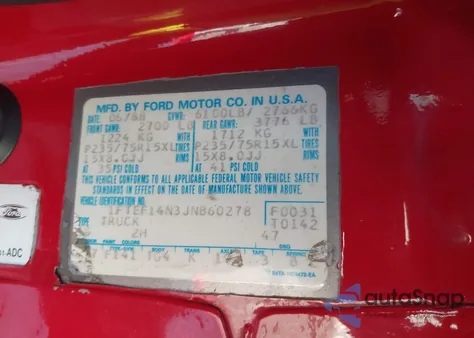 1988 Ford F150 z USA, uszkodzony, nr VIN 1FTEF14N3JNB60278